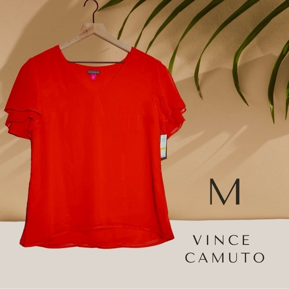 NWT Vince Camuto V-Neck Tulip Sleeve 100% Polyester Top - Elegant & Stylish - M